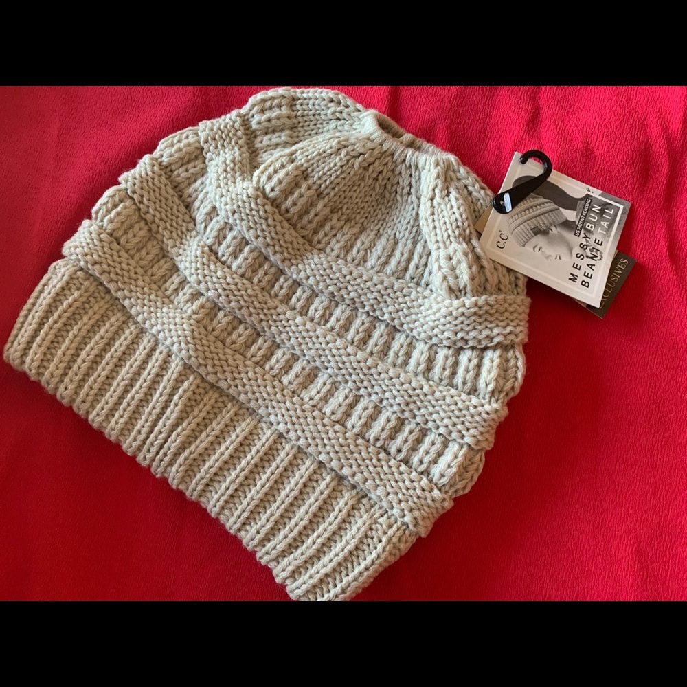 NWT C.C. Ivory Beanie with space for a pony tail!